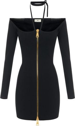 Elisabetta Franchi Kleedjes, Dames, Zwart, XL, Mini Jurk in Gebreide Stof met Strikken