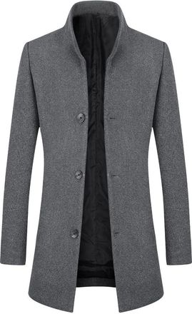 AlltheMen Mens Winter Trench Wool Coat Warm Casual Elegant Jacket Overcoat Slim Fit Mid Length Coat Grey XXL