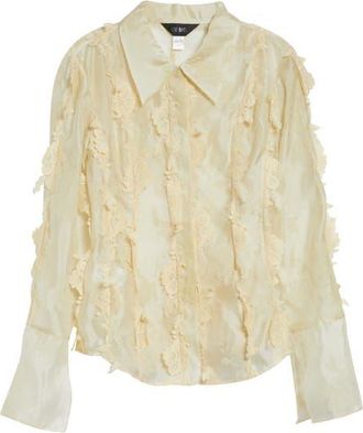Kim Shui Quiyona Lace Trim Sheer Silk Shirt in Beige at Nordstrom, Size Small