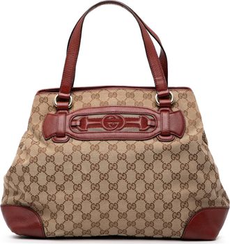 Gucci Pre-owned Womens Medium Gg Canvas Web Dressage Tote - Tan Textile - One Size
