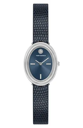 Tory Burch The Oval Leather Strap Watch, 22mm x 28mm in Blue at Nordstrom