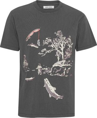 Henrik Vibskov T-shirt con stampa scena pesca - Grigio