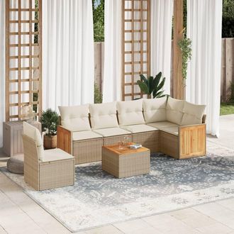 vidaXL Vidaxl - Set Sof&aacute;s De Jard&iacute;n 7 Piezas Y Cojines Rat&aacute;n Sint&eacute;tico Beige