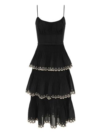 Zimmermann embroidered-tiered midi dress - women - Polyester/Cotton - 0 - Black