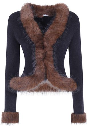 Self Portrait Sweater Faux Fur Knit Cardigan