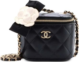 Chanel Camellia Bow Vanity Case with Chain Quilted Lambskin Mini crossbody bag - Zwart