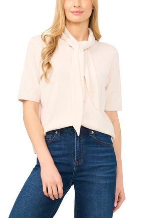 CeCe by Cynthia Steffe Tie Neck Short Sleeve Cardigan in French Oatmeal at Nordstrom, Size X-Large