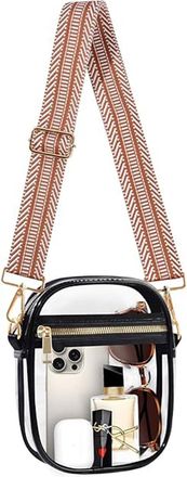 Generic Clear Crystal Crossbody Bag for Women, Transparent Stadium Approved Bag Purse Wallet with Front Pockets for Sports Concerts Festival (S Brown Stripe)