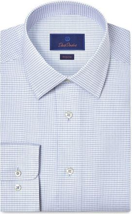 David Donahue Regular Fit Microcheck Cotton Dress Shirt in Sky at Nordstrom, Size 15.5 - 34