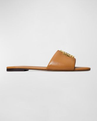 Tory Burch Eleanor Leather Medallion Flat Slide Sandals