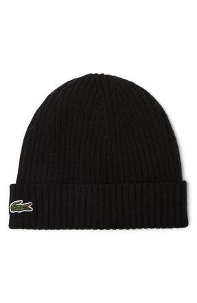 Lacoste Wool Cuff Beanie in Noir at Nordstrom
