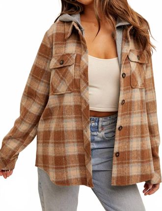 Hem & Thread Plaid Button Down Shirt In Light Brown