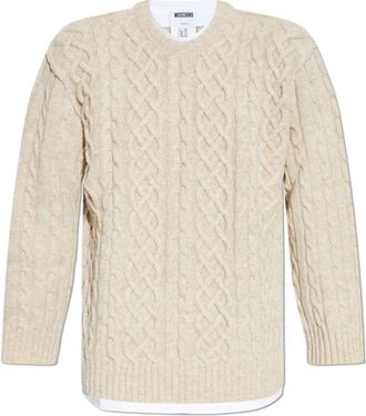 Moschino Roomwitte wollen trui - Heren - Ronde hals truien - Beige - XL - Wol - Truien & Vesten