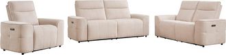 Vente-Unique Sof&aacute; 3 plazas 2 plazas y un sill&oacute;n relax el&eacute;ctrico en chenilla beige SCAMOCO