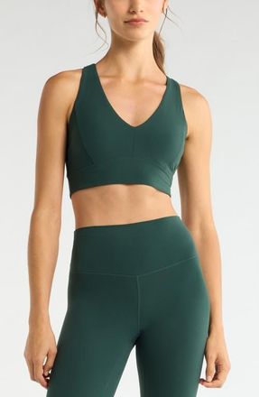 Zella Studio Luxe V-Neck Racerback Sports Bra in Green Timber at Nordstrom, Size X-Small