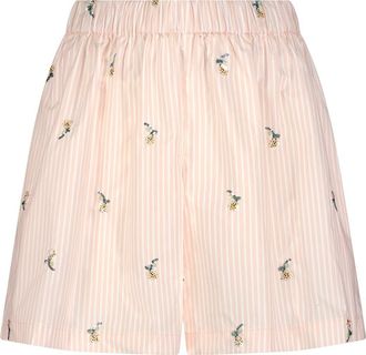 Lela Rose Embroidered Striped Cotton Short in Blush at Nordstrom, Size X-Small