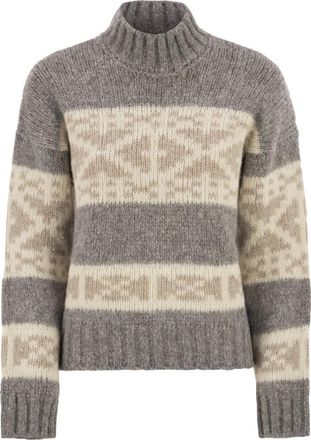 PESERICO High-Neck Geometric Knit Jumper With Dropped Shoulders