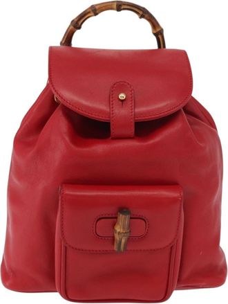 Gucci Vintage Bamboo Backpack Leather Red Leather Backpack Bag (Pre-Owned)