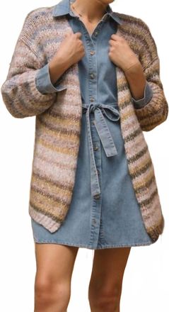 Skies Are Blue Clothing Multi Stripe Open Cardigan In Taupe/olive