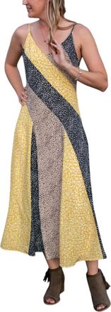 Skies Are Blue Clothing Patchwork Midi Dress In Yellow/black/tan