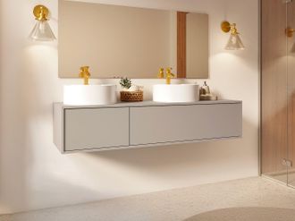 Vente-Unique Mobile bagno sospeso color beige con doppio lavabo rotondo - L150 cm - ISAURE II