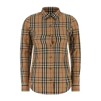 Burberry Shirts, female, Beige, Size: 2XS Check Print Cotton Poplin Shirt