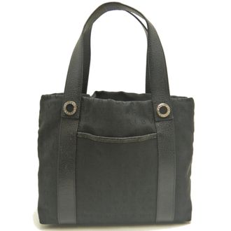 Bulgari Black Dark Gray Canvas Leather Tote Bag (Pre-Owned)