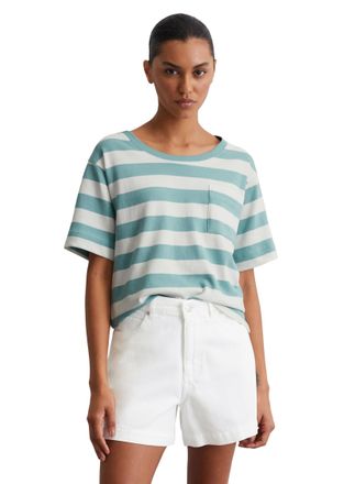 Marc O'Polo T-Shirt MARC OPOLO, Damen, Gr. M, bunt (multi, pure teal), Jersey, Obermaterial: 100% Baumwolle, loose fit, Rundhals, Shirts T-Shirt, seitliche Schlit