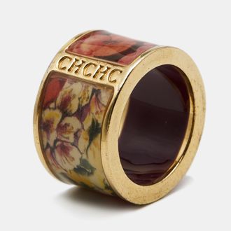 Carolina Herrera Ch Enamel Gold Tone Ring