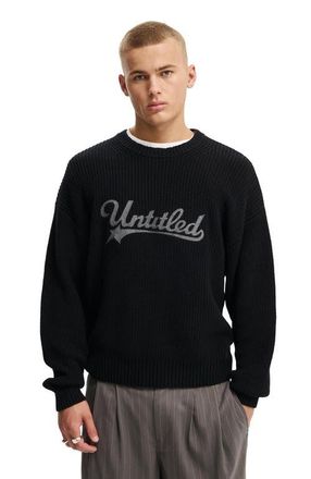 Cotton On Mens Box Fit Crew Knit in Black Emb at Nordstrom, Size X-Large