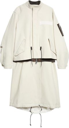 sacai Wool Flannel & Nylon Twill Coat in Ecru at Nordstrom, Size 2