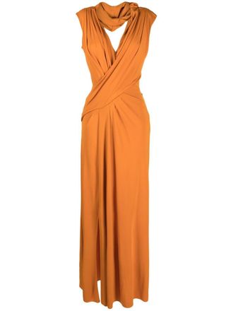 Alberta Ferretti draped crossover-detail maxi dress - women - Viscose - 42 - Orange