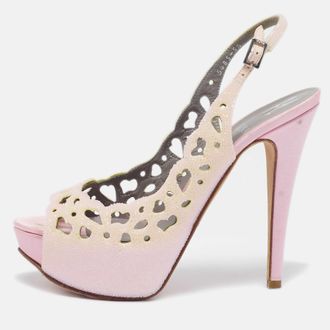 Gina Light Pink Crystal Embellished Suede Cut-Out Platform Slingback Sandals