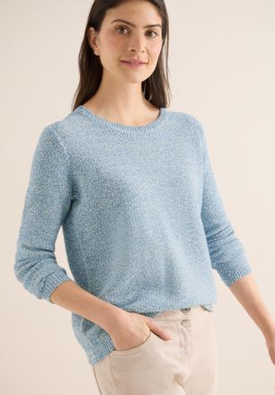 Cecil Strickpullover CECIL, Damen, Gr. XXL (46), cloud blau, Grobstrick, Obermaterial: 75% Baumwolle, 25% Polyester, meliert, l&auml;ssig geschnitten h&uuml;ftbedecke