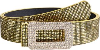 Generic Retro Sequin PU Leather Belt, Metal Buckle Belts,Glitter Rhinestone Rock Belt for Dress Jeans(Gold)