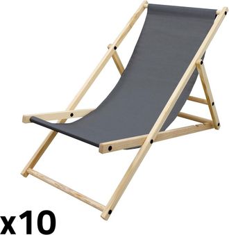 ECD Germany 10x silla de playa antracita madera pino tejido oxford carga120kg