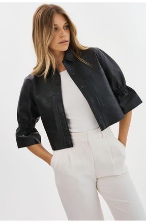 LaMarque CAROLINA | Leather Ruffle Sleeve Jacket in Black at Nordstrom, Size Xx-Small