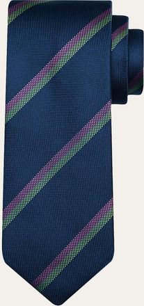 Charvet Mens Diagonal Stripe Silk Tie