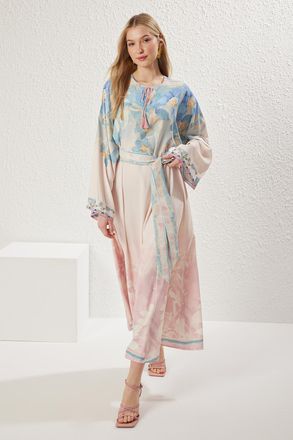 Trendyol Modest Dames Roze Bloemen Maxi Lang Casual A-lijn Modest Jurken