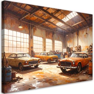 Feeby Cuadro Sobre Lienzo, Coches Antiguos De Estilo Retro Vintage, 120x80