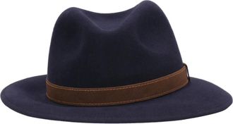Borsalino Fedora Geborsteld Vilt - Heren - Hoeden - Blauw - 59 CM - Leer - Accessoires