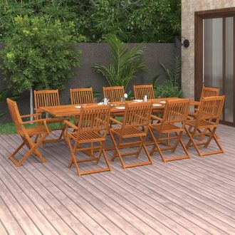 Berkfield Home 11 Piece Garden Dining Set Solid Acacia Wood in Brown