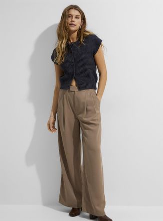 Icone Womens Pleated piqu&eacute; wide-leg pant