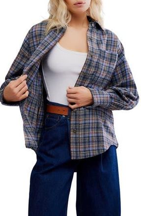 Free People Ashley Oversize Plaid Cotton Button-Up Shirt in Blue Combo - Krista at Nordstrom Rack, Size X-Small