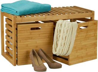 Relaxdays Relaxdays - Bamboo Storage Bench, 2 Storage Boxes, Bathroom and Dressing Room Stand, Shoe Rack, hwd 44.5x80x40 cm, Natural