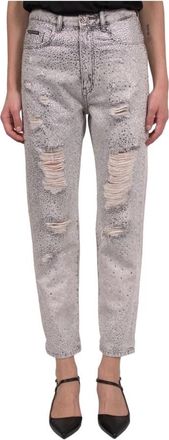 Philipp Plein Denim Broeken Boyfriend Fit Crystal - Dames - Loose Fit Jeans - Grijs - W27 - Denim - Jeans