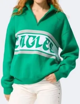 Terez Eagles Vintage Logo Strip Quarter Zip Sweater In Kelly Green