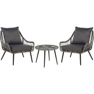 Beliani Set da Balcone con Tavolino e 2 Sedie in Finto Rattan Beige con Cuscini Laureto