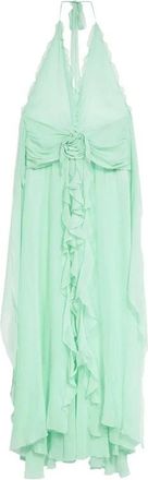Blumarine Gowns, female, Green, Size: S Ruffled Trim Halterneck Gown