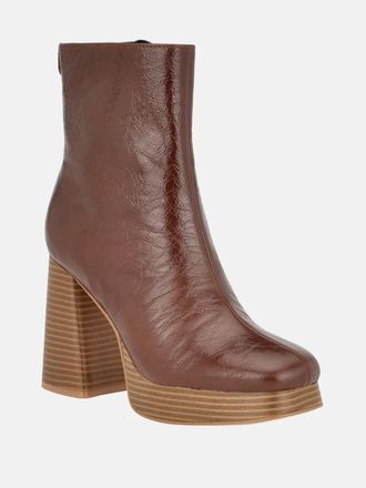 Guess Danca Boots Womens Brown Faux Leather Block Heel Platform Booties LION650